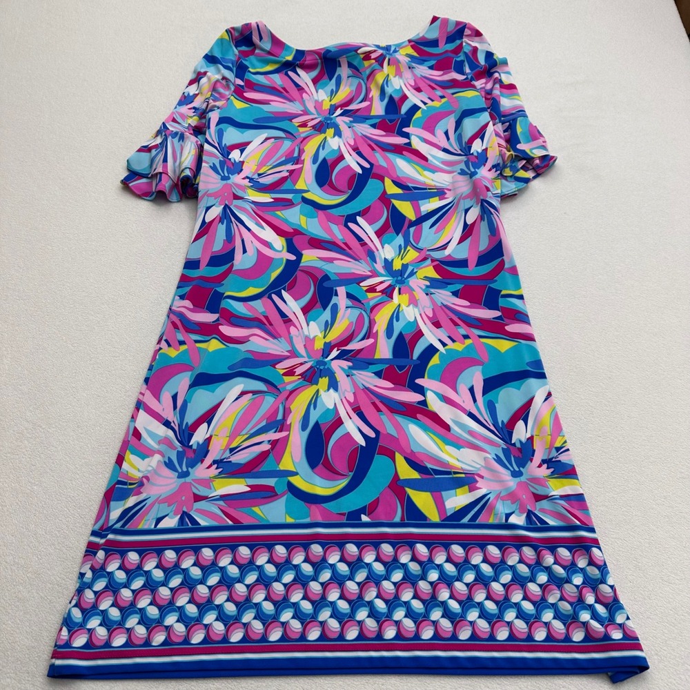 Cappagallo Cactus Rose Abstract Floral Ruffle Sleeve Shift Dress Women's Size M - Picture 3 of 10